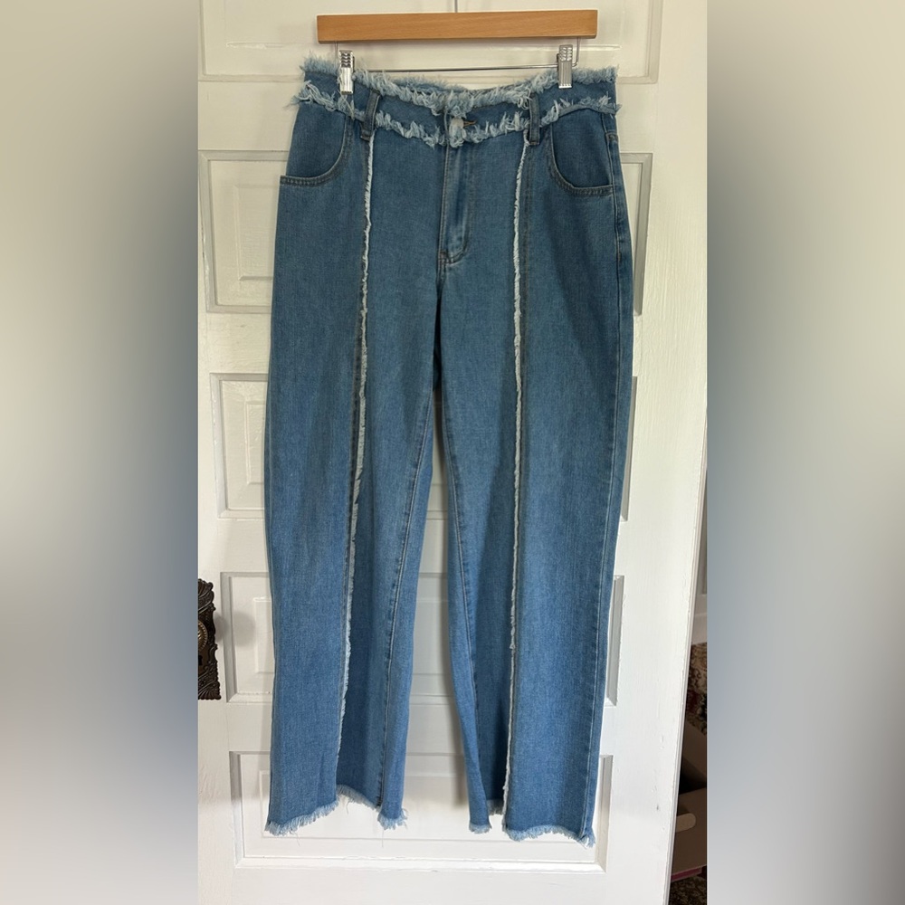 SHEIN Adorable Women’s Jeans Frayed Seam Blue High Waist Size 8/10